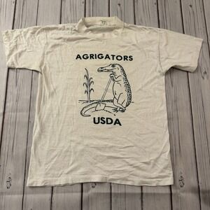 Vintage‎ AGRIGATORS USDA Alligator Shovel Farm T-Shirt Belton USA Made Small 70s